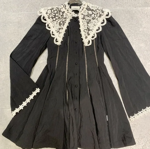 Alemais Black Mini Dress with White Lace Collar - Picture 7 of 11